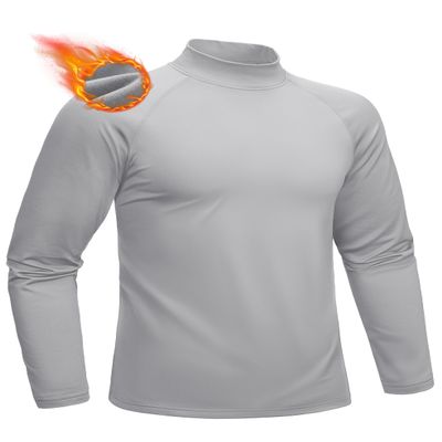 MAGCOMSEN Thermal Underwear for Men Fleece Lined Long Sleeve Shirts Basic Workout Top for Running Hiking Light Grey M