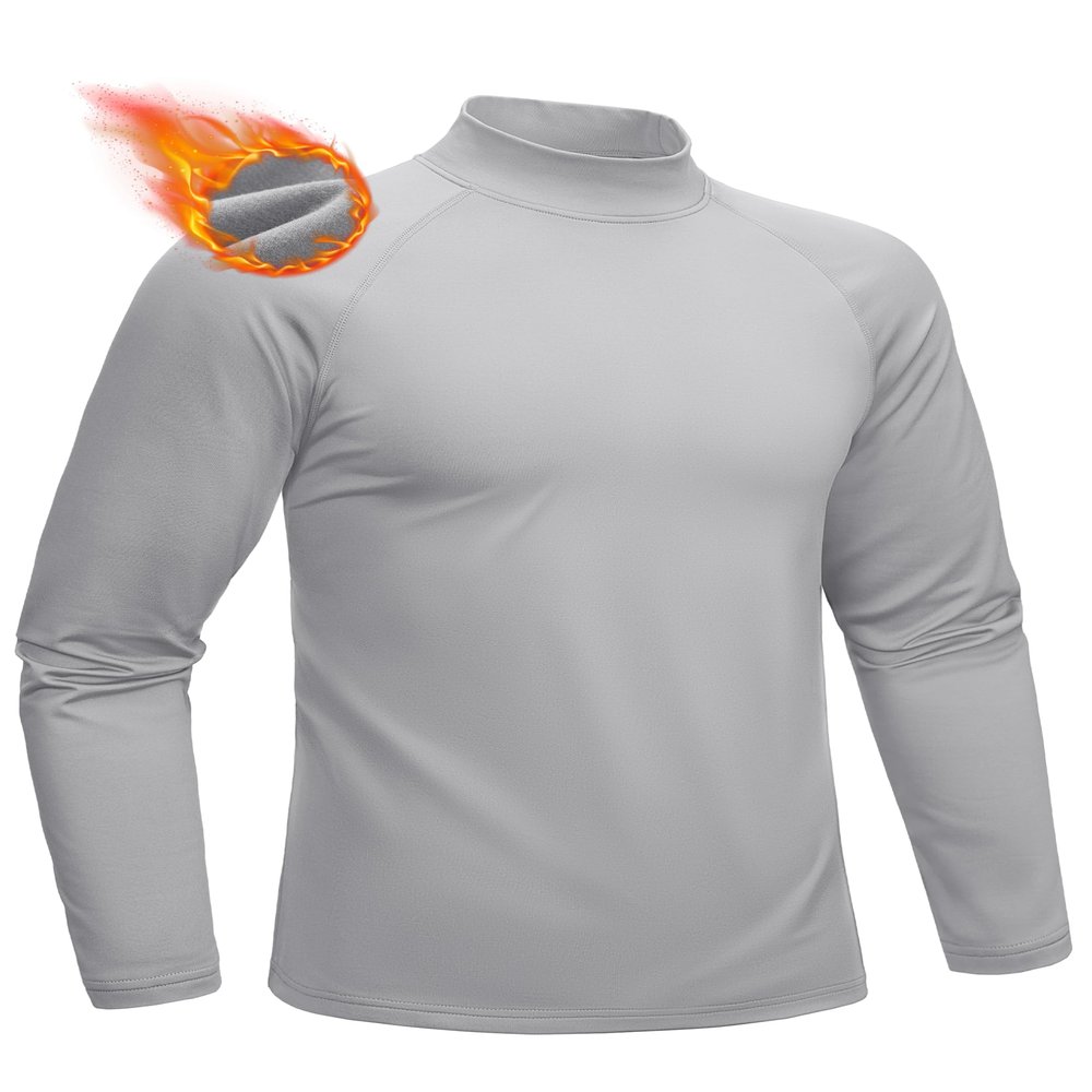 MAGCOMSEN Thermal Underwear for Men Fleece Lined Long Sleeve Shirts Basic Workout Top for Running Hiking Light Grey M