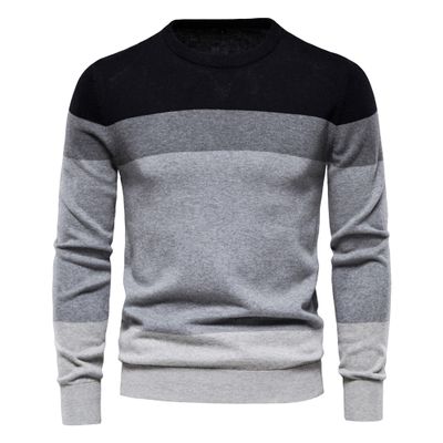 Gsywaipei Men's Stripe Slim Knitted Pullover Casual Basic Long Sleeve Male Knit Sweater Winter Color Block Knits Sweaters (Black,Medium)