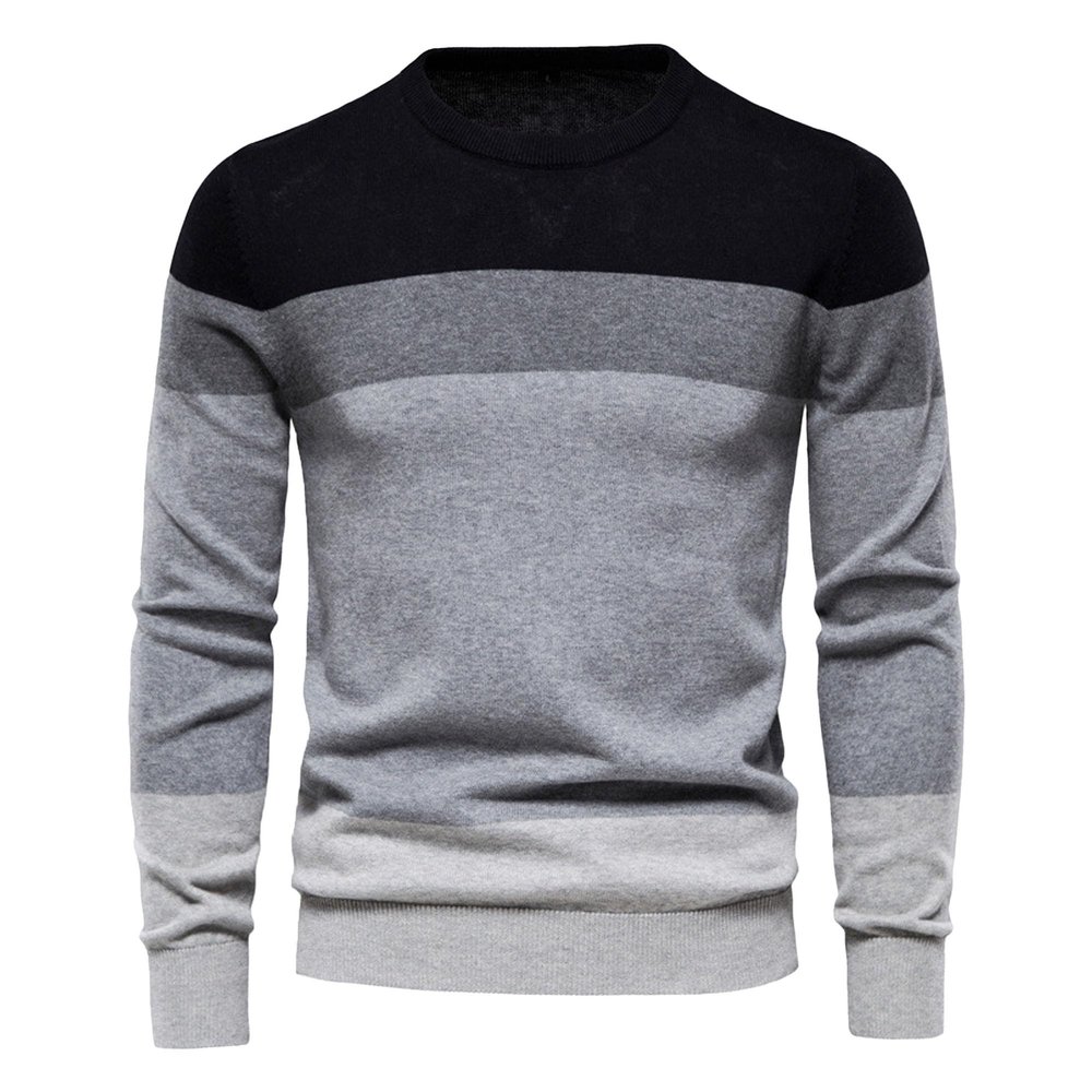 Gsywaipei Men's Stripe Slim Knitted Pullover Casual Basic Long Sleeve Male Knit Sweater Winter Color Block Knits Sweaters (Black,Medium)