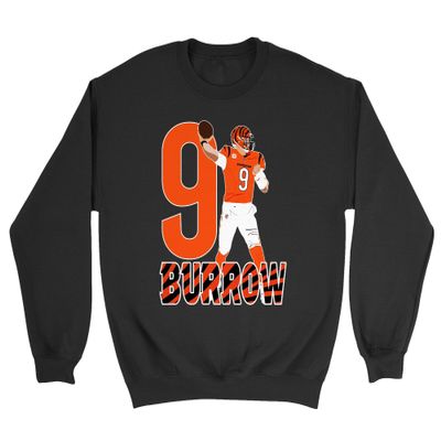 Burrow 9 Cincinnati Quarterback Star Player Fans Unisex Crewneck Sweatshirt (Black, XX-Large)