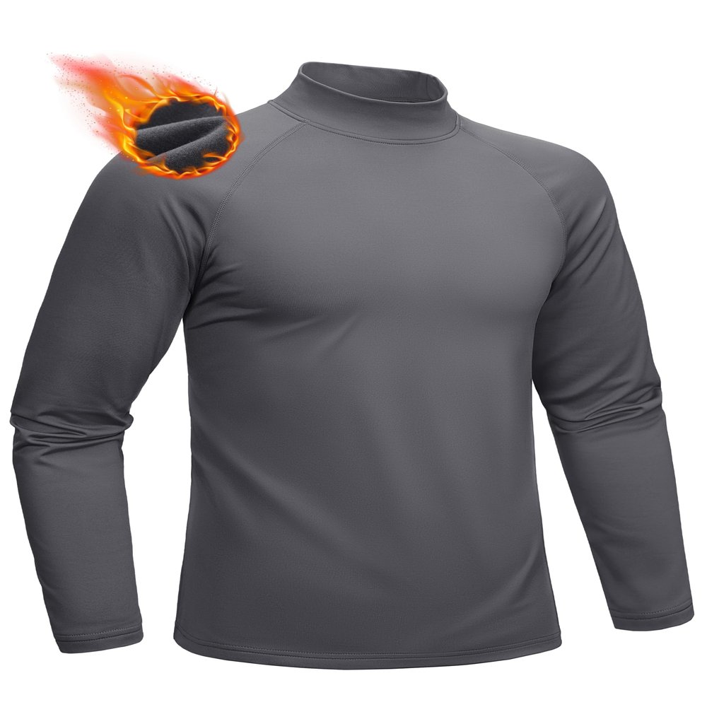 MAGCOMSEN Mens Long Sleeve Shirt Soft Thermal Baselayer Top Stretchy Dry Fit Basic Athletic T-Shirt Dark Grey M