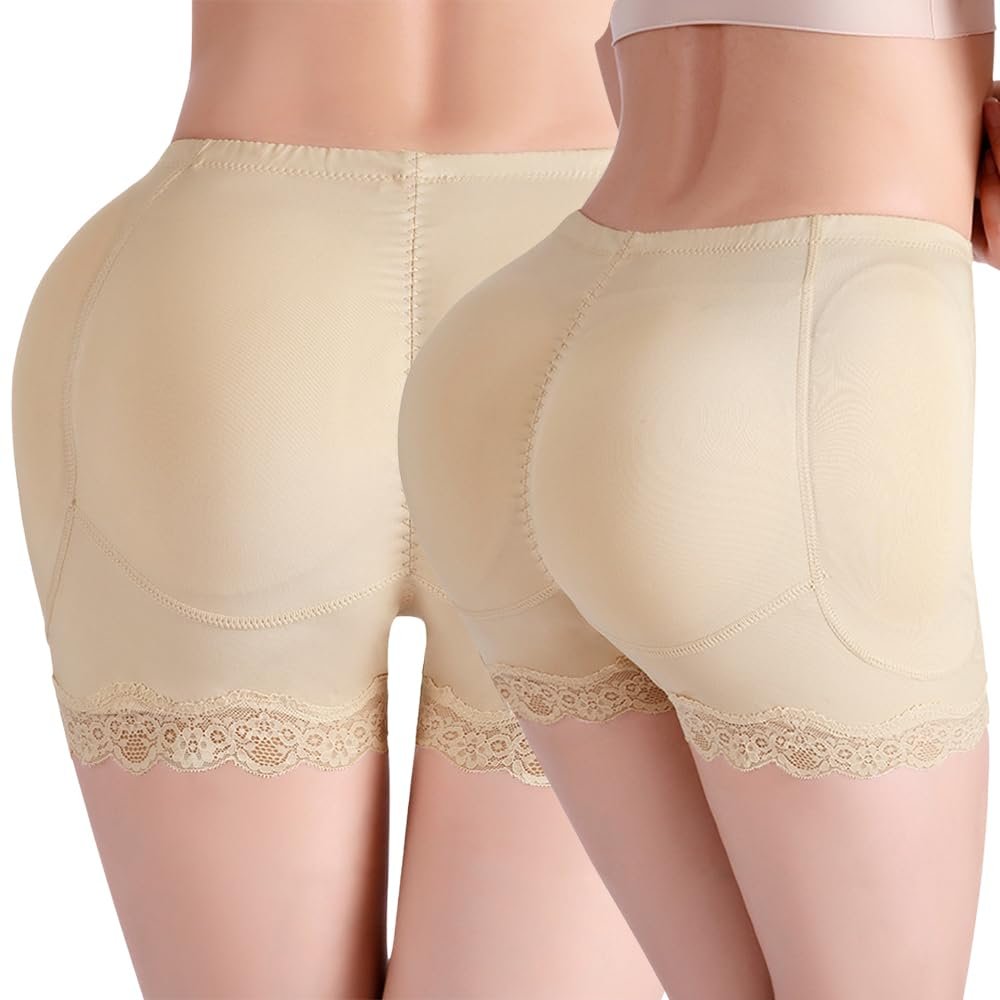 Aimery women 2pcs Hip Pads Lifter For Bigger Butt Padded Hip Enhancer Shaper Underwear Shapewear Booty Lifting Shape Panties Beige-M