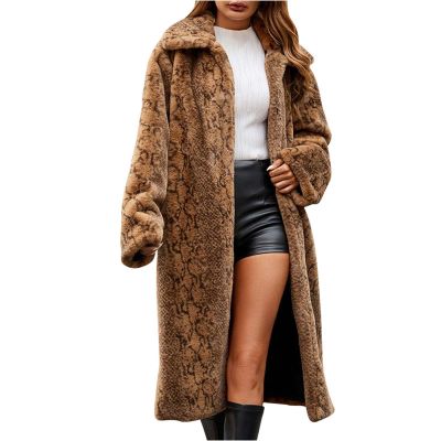 Rkwins Winter Coats for Women Long Faux Fur Cardigan Leopard Print Fuzzy Jacket Fleece Trench Coat Elegant Cardigan Coat