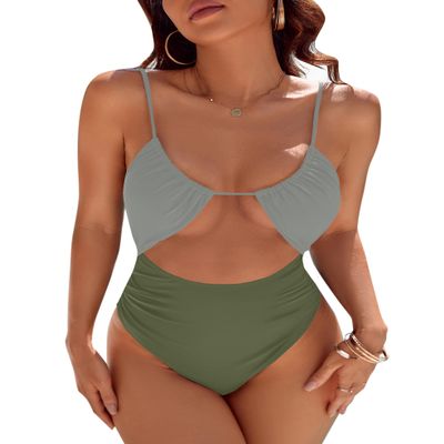 Blooming Jelly Womens One Piece Swimsuit Tummy Control Bathing Suit 2026 Sexy Slimming Flattering Cute Cheeky High Cut Out Ladies Swimwear (Medium, Olive Green)