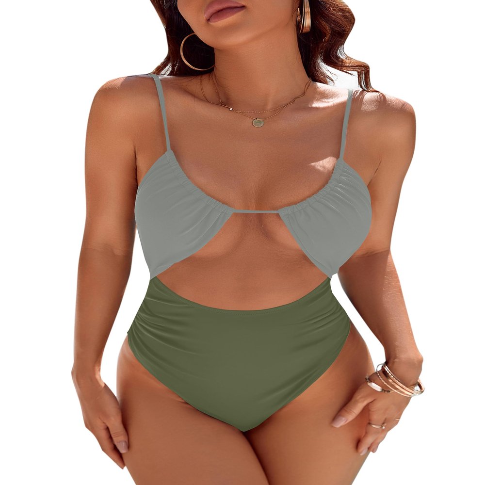 Blooming Jelly Womens One Piece Swimsuit Tummy Control Bathing Suit 2026 Sexy Slimming Flattering Cute Cheeky High Cut Out Ladies Swimwear (Medium, Olive Green)
