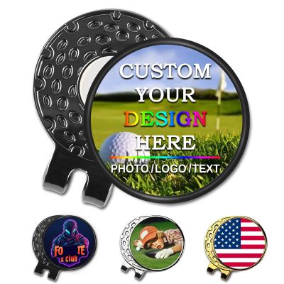 Custom Golf Ball Markers with Magnetic Hat Clip - Personalized Ball Marker Hat Clip with 1" Diameter Ball Marker Customized with Your Photo Logo Text Name (Black Marker & Clip)