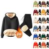 2 Piece Set For Men Mens Sweat Suits, Men'S Sherpa Lined Hoodie Tracksuit Athletic Casual Hooded Sweatshirt And Joggers Set Sweatsuit Outfits Black Large view 1