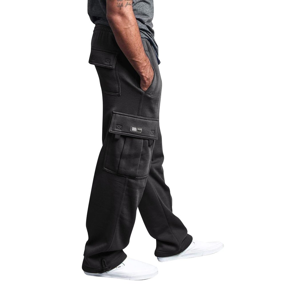 Cargo Sweatpants for Men Oversized Wide Leg Sweatpants Comfy Drawstring Elastic Waist Cotton Straight Leg Joggers Cargo Sweat Pants Baggy Stretch Tactical Pants Outdoor Multi Pockets Hiking Pant