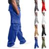 Cargo Sweatpants for Men Oversized Wide Leg Sweatpants Comfy Drawstring Elastic Waist Cotton Straight Leg Joggers Cargo Sweat Pants Baggy Stretch Tactical Pants Outdoor Multi Pockets Hiking Pant view 2