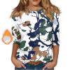 3/4 Sleeve Tops for Women Camo Thermal Casual Winter Shirts Dressy Fleece Linen Layering Crew Neck Sweatshirt Loose Fit Three Quarter Blouses Soft Cotton Trendy Sweaters Outfits 2025, White, 3XL view 1