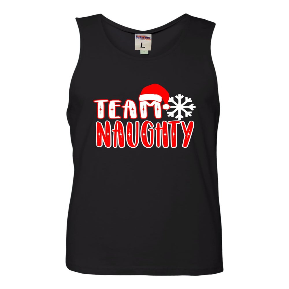 Large Black Mens Team Naughty Funny Christmas Eve Morning Party Sleeveless Tank Top T-Shirt