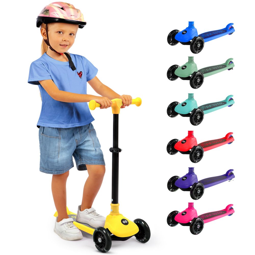 SereneLife 3 Wheel Scooter for Toddlers and Kids Foldable Kid Scooter with LED Wheels, Adjustable Handlebar, Rear Brake, Anti-Slip Deck Suitable for Ages 37, Up to 110 lbs