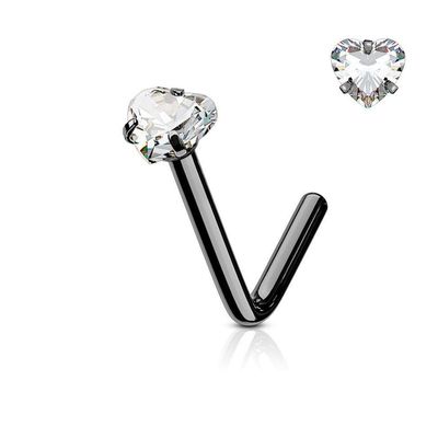 316L Surgical Steel 18G Black Nose Rings 2.5mm Heart CZ L Shaped Nose Studs for Women 6mm 1/4 Inch L-Shape Nostrial Piercing Jewerly Stainless Steel Nose Ring