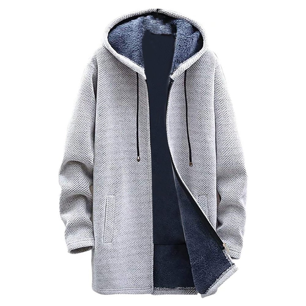 NATHGAM Mens Hooded Cardigan Sweater Coat Fuzzy Fleece Sherpa Lined Thicken Long Hooded Jacket Warm Vintage Knitted Outerwear