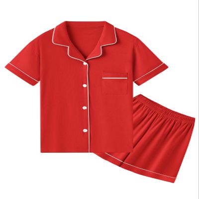 QZH.DUAO 100% Cotton Pajamas Set, Girls PJ Set Button Down Short Sleeve pjs Sleepwear Nightwear Loungewear for girl, Red, 13-14 Years