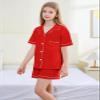 QZH.DUAO 100% Cotton Pajamas Set, Girls PJ Set Button Down Short Sleeve pjs Sleepwear Nightwear Loungewear for girl, Red, 13-14 Years view 3