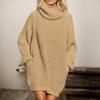 Akivide Women's Loose Turtle Neck Long Sweaters with 2 Pockets Casual Stretchy Solid Color Oversized Knit Sweater Fall Winter view 2