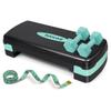 Adjustable Height Aerobic Stepper Set with 2 Dumbbells & Measuring Tape, Workout Exercise Step Platform w/Level Risers, Green Black, the Ultimate Gift for a Joyful Holiday and Merry Christmas view 1