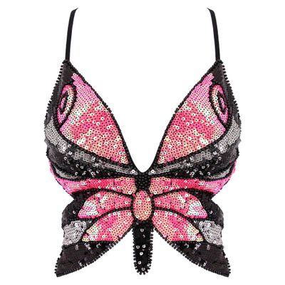Hoohu Womens Indian Belly Dance Costumes Performance Outfits Butterfly Bandage Padded Bra Sequin Pearl Embroidery Tank Top