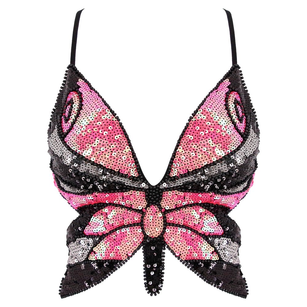 Hoohu Womens Indian Belly Dance Costumes Performance Outfits Butterfly Bandage Padded Bra Sequin Pearl Embroidery Tank Top