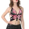 Hoohu Womens Indian Belly Dance Costumes Performance Outfits Butterfly Bandage Padded Bra Sequin Pearl Embroidery Tank Top view 3