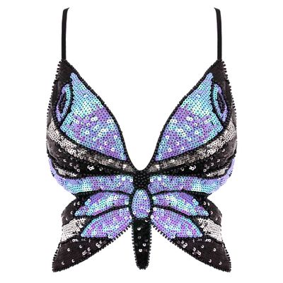 Hoohu Womens Indian Belly Dance Costumes Performance Outfits Butterfly Bandage Padded Bra Sequin Pearl Embroidery Tank Top