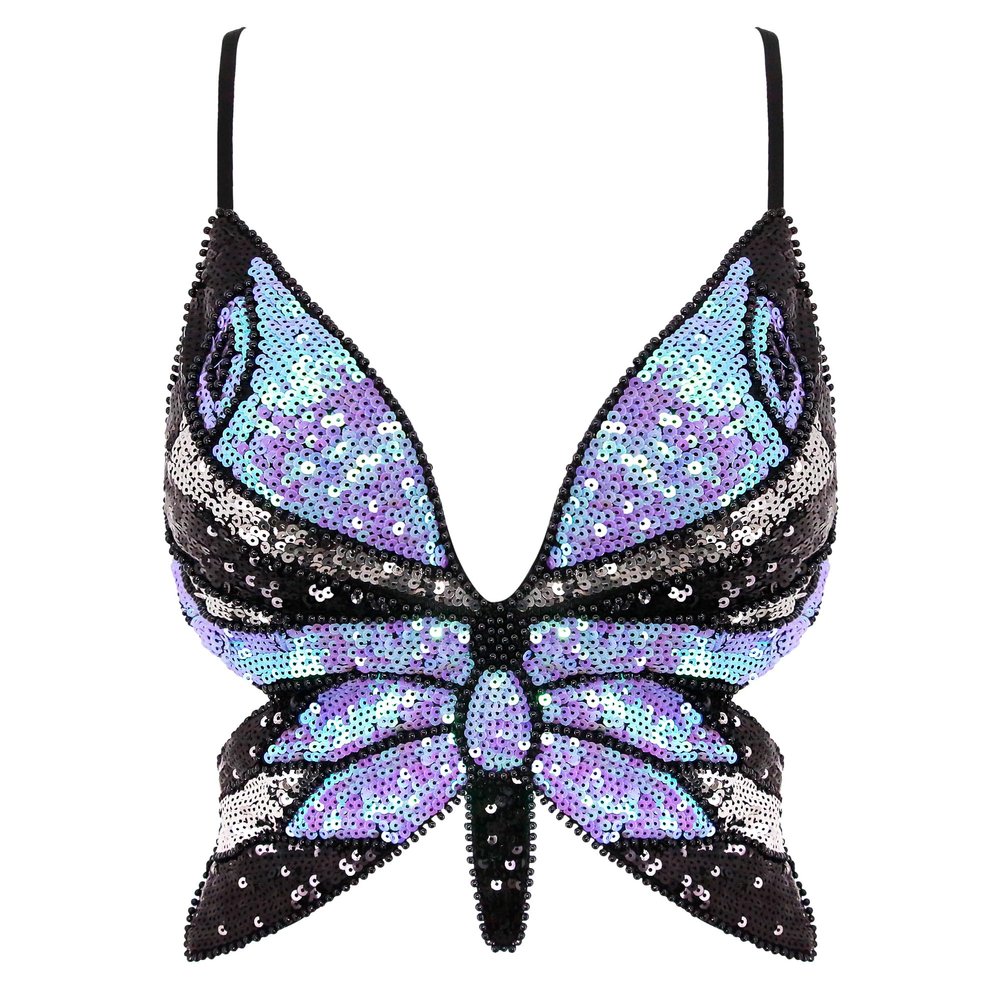 Hoohu Womens Indian Belly Dance Costumes Performance Outfits Butterfly Bandage Padded Bra Sequin Pearl Embroidery Tank Top