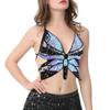 Hoohu Womens Indian Belly Dance Costumes Performance Outfits Butterfly Bandage Padded Bra Sequin Pearl Embroidery Tank Top view 3