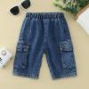 Baby Boys Pull On Jeans Denim Cargo Pants Toddler Kids Loose Elastic Waist Cropped Trouser with Pocket (Blue, 3-4 Years) view 2