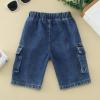Baby Boys Pull On Jeans Denim Cargo Pants Toddler Kids Loose Elastic Waist Cropped Trouser with Pocket (Blue, 3-4 Years) view 3