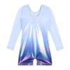 BAOHULU Gymnastics Leotards for Girls Long Sleeve Shiny Sequins Kids Biketards with Shorts Dance Unitards B217_SequinBlue_90 view 2