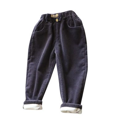 Toddler Flece Lined Corduroy Pants Boys Girls Solid Color Elastic Waist Fit Jogger Trousers Winter (Black, 4-5 Years)