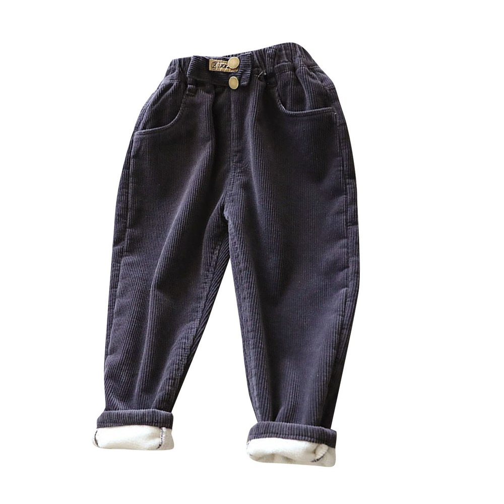Toddler Flece Lined Corduroy Pants Boys Girls Solid Color Elastic Waist Fit Jogger Trousers Winter (Black, 4-5 Years)