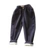 Toddler Flece Lined Corduroy Pants Boys Girls Solid Color Elastic Waist Fit Jogger Trousers Winter (Black, 4-5 Years) view 1