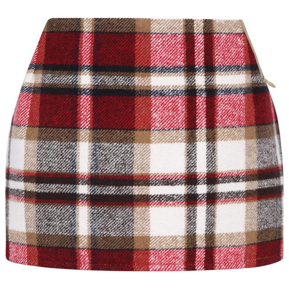 WIFFGO Womens Plaid Skirt 2026 Spring Dress Fall High Waisted Mini Wool Bodycon Pencil A line Dresses Outifts