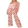 KMBANGI Women Santa Bow Tie Pajama Set Christmas Long Sleeve Shirt Pants Christmas Tree Bow Pj Silky Satin Graphic 2Piece Holiday Sleepwear(Cute Tree Red,S) view 1