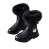 Auhoho Girls Winter Mid-Calf Leather Warm Fur Boots Side Zipper Bowknot Pearl Princess Booties 11.5 Little Kid,Black view 1