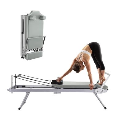 HYD-Parts Pilates Reformer Foldable Reformer Pilates Machine for Home Use Pilates Equipment for Home Workouts Cardio Fitness Rebounder Up to 300 lbs Weight Capacity (Gray)