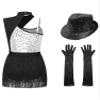 iiniim Women Fringe Leotard Sequin Leotards Rumba Salsa Jazz Dance Outfit with Gloves Hat Dance Costumes Silver XX-Large view 2