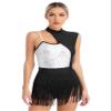 iiniim Women Fringe Leotard Sequin Leotards Rumba Salsa Jazz Dance Outfit with Gloves Hat Dance Costumes Silver XX-Large view 3