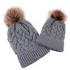 Ayuduots 2PCS Winter Parent-Child Hat, Pompom Knitted Hats for Baby and Mom, Faux Fur Balls Thicken Skull Cap Grey view 1