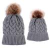 Ayuduots 2PCS Winter Parent-Child Hat, Pompom Knitted Hats for Baby and Mom, Faux Fur Balls Thicken Skull Cap Grey view 2