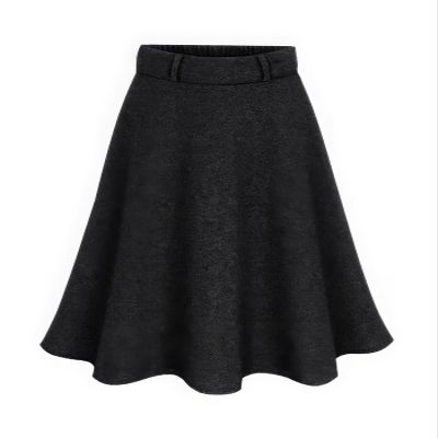 ebossy Women's Elegant Wool Midi Skirt Back Elastic Waist Pleated A-Line Flare Woolen Skirt with Belt Loops (M, Black)