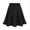 ebossy Women's Elegant Wool Midi Skirt Back Elastic Waist Pleated A-Line Flare Woolen Skirt with Belt Loops (M, Black) view 1