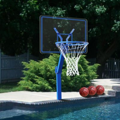 Katop Swimming Pool Basketball Hoop Set with Standard 18'' Rim, Made in Aluminium Alloy, 3 Balls and Pump, Adjustable Height, Detachable, Blue Style