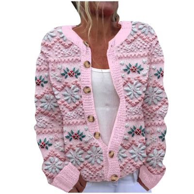Christmas Sweaters for Women Ugly Funny Xmas Tree Print Button Up Cardigans Fall Winter Vintage Knitted Outerwear Coat