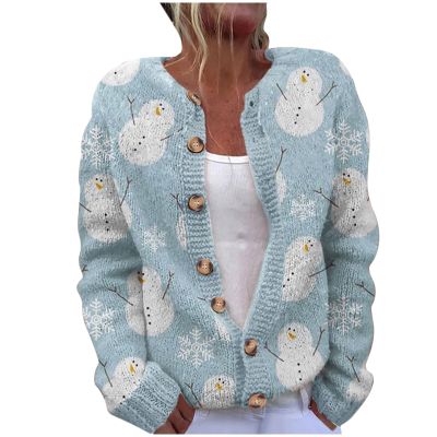 Christmas Sweaters for Women Ugly Funny Xmas Tree Print Button Up Cardigans Fall Winter Vintage Knitted Outerwear Coat