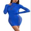 AVZXSA Women's 2025 Sexy Club Mini Dress Lace Babydoll Lingerie High Neck Long Sleeve Cutout Short Bodycon Dresses, Royal Blue view 1