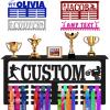 Xiuyours Personalized Medal Holder with Name Shelf Custom Hanger Display for Awards Ribbons Wall Gymnastics Runners Boys Girls Kids Customized Gift Sports Display Metal Medal Rack view 1